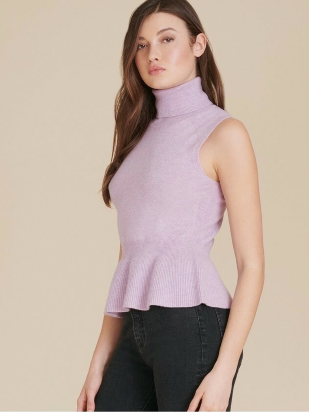 Veronica Beard Sleeveless Lilac Turtleneck Peplum Sweater cashmere
